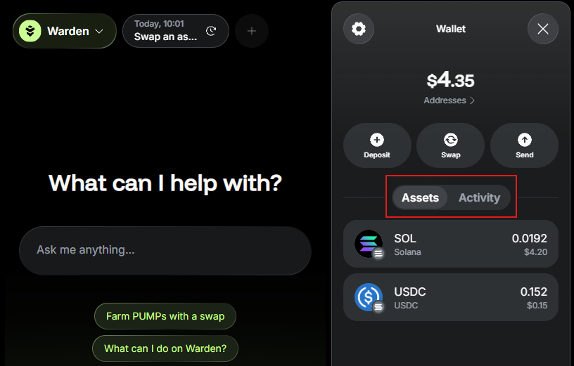 View your balance and activity in Warden